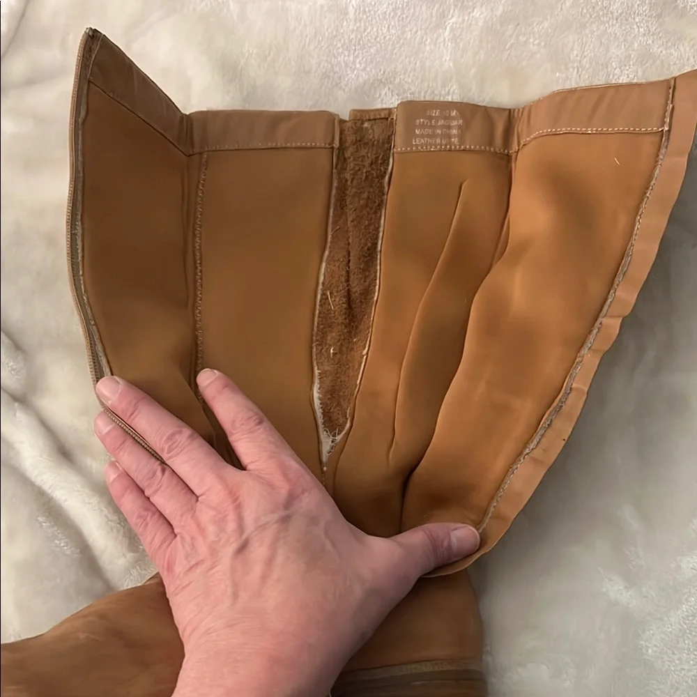 👢 SOFT TAN LEATHER FULL ZIP KNEE-HIGH 
 NON-SLIP BUCKLED RIDING BOOT Women’s 10 - Picture 11 of 13